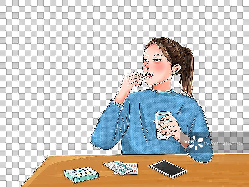 生病正在吃药的人图片素材