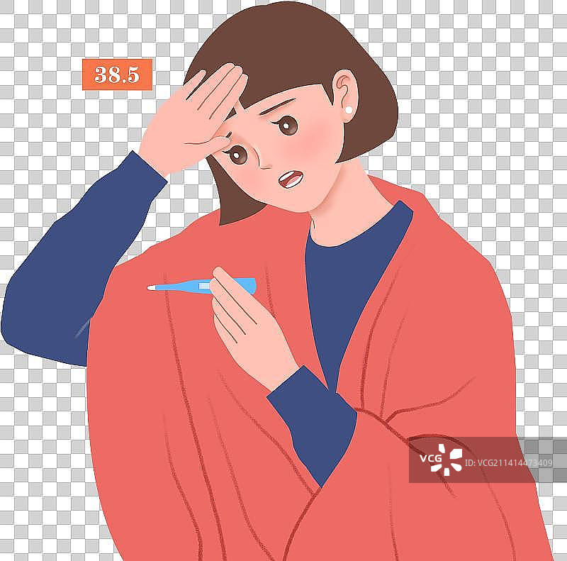 裹着毯子发烧看温度计的女子图片素材