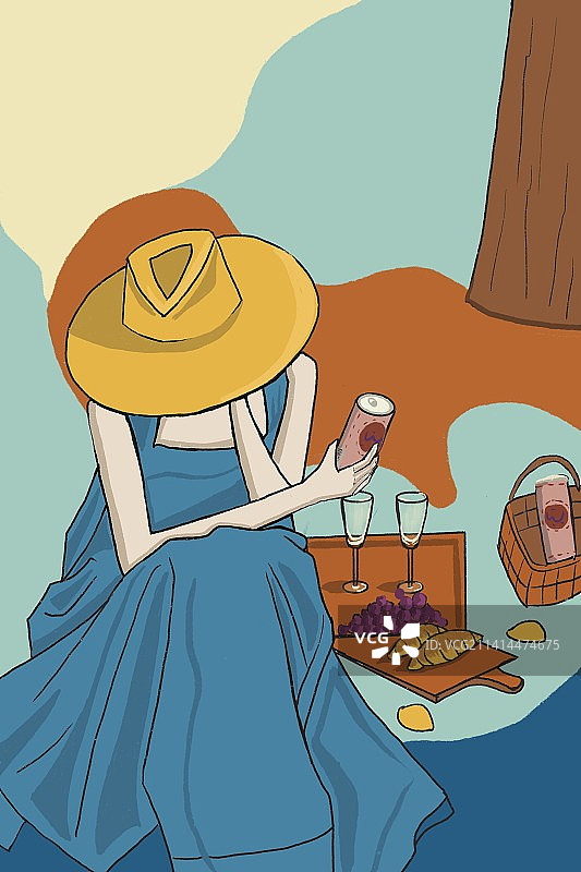 扁平风时尚插画系列喝酒的女人图片素材