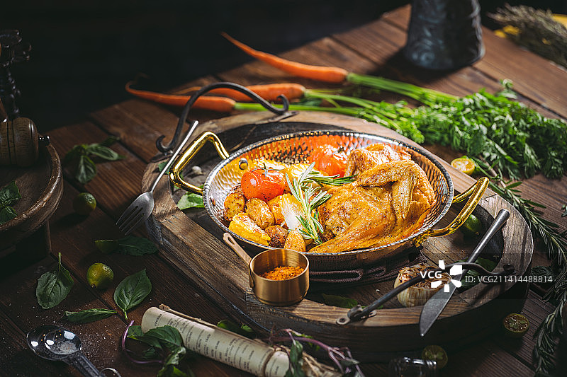 欧式 乡村风 西餐美食 美式烤春鸡 西式烤全鸡图片素材