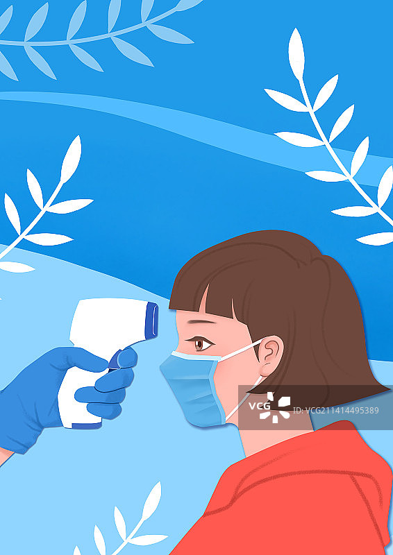 给戴口罩的女子测体温图片素材