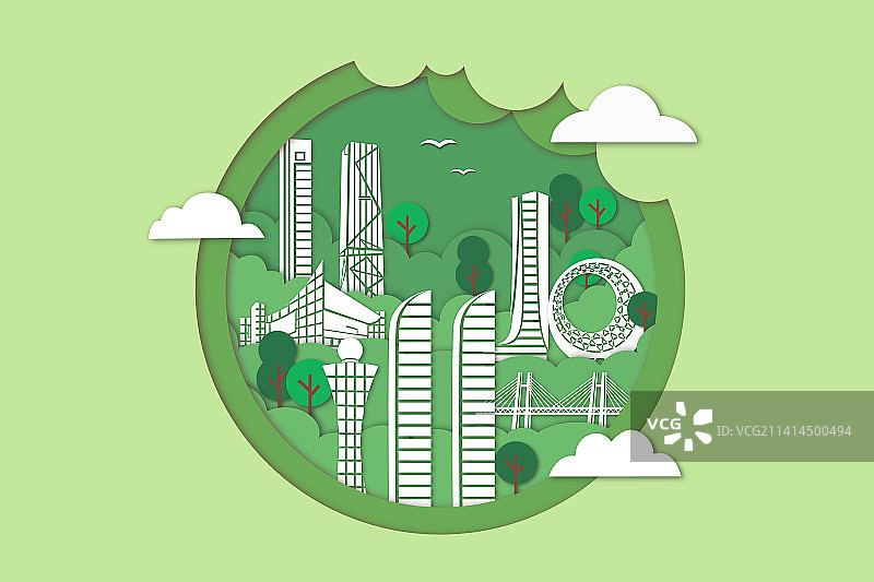 厦门城市风光剪纸风插画图片素材