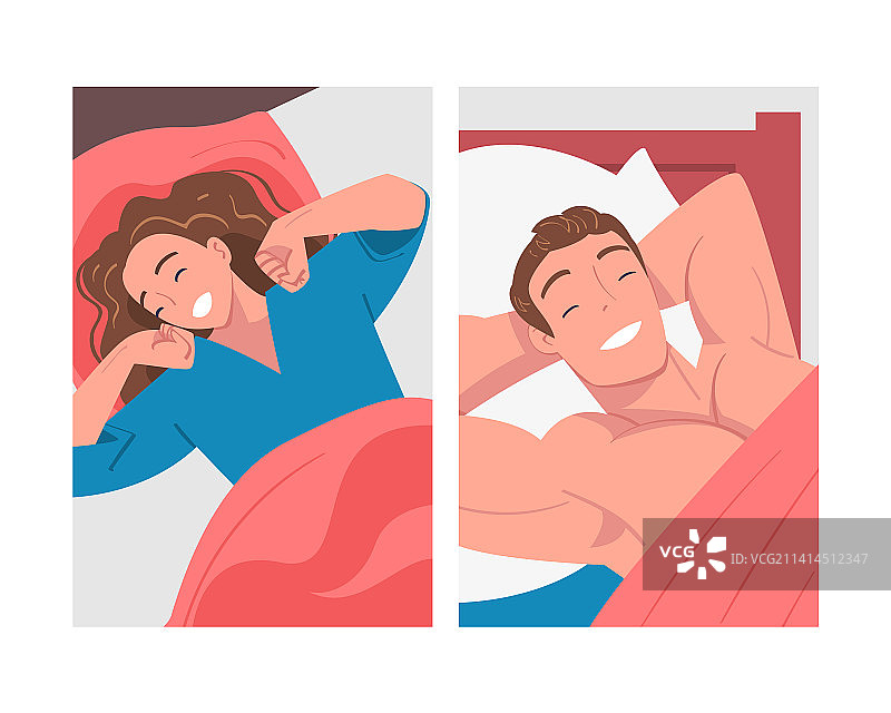 男女角色醒来感到快乐图片素材