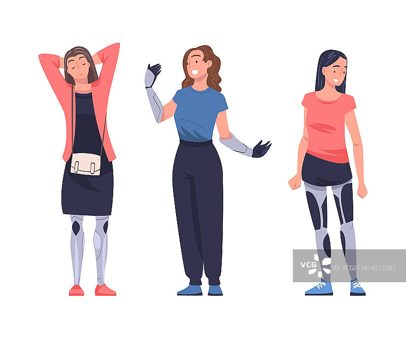 拥有替换机器人身体的快乐女人图片素材