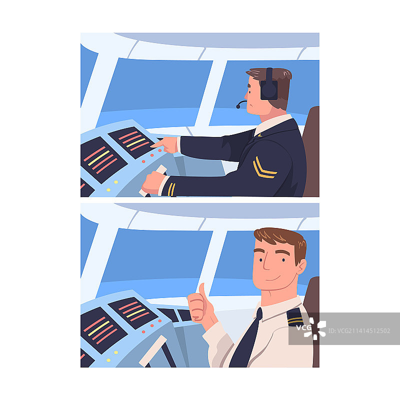 坐在飞机驾驶舱内的飞行员图片素材