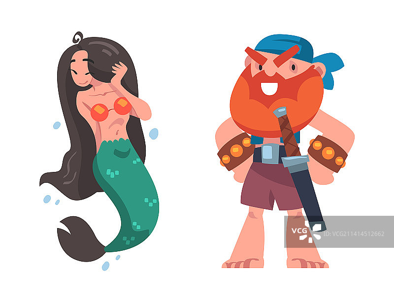 手持军刀和美人鱼的胡须海盗图片素材