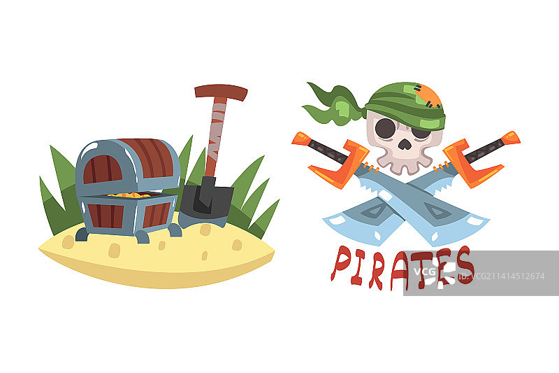 海盗藏宝箱与铲子和骷髅图片素材