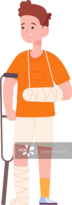 受伤的男孩，骨折并缠着绷带图片素材