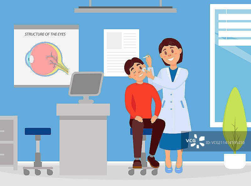 女眼科医生正在给病人滴眼药水图片素材