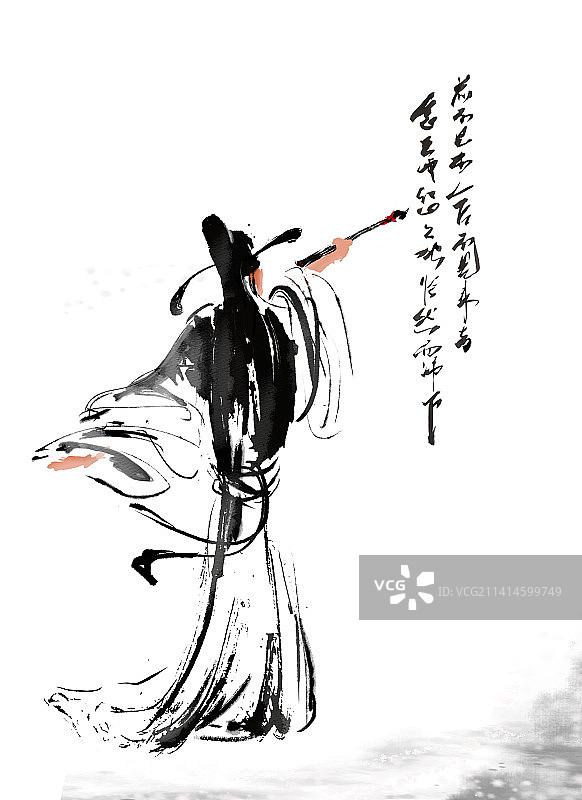 中国水墨古代诗人在壁上题诗图片素材