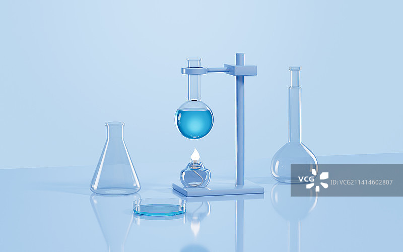 实验室的玻璃实验器材3D渲染图片素材