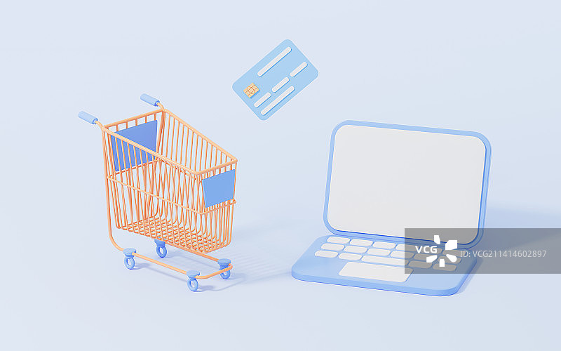 网购与银行卡主题3D渲染图片素材