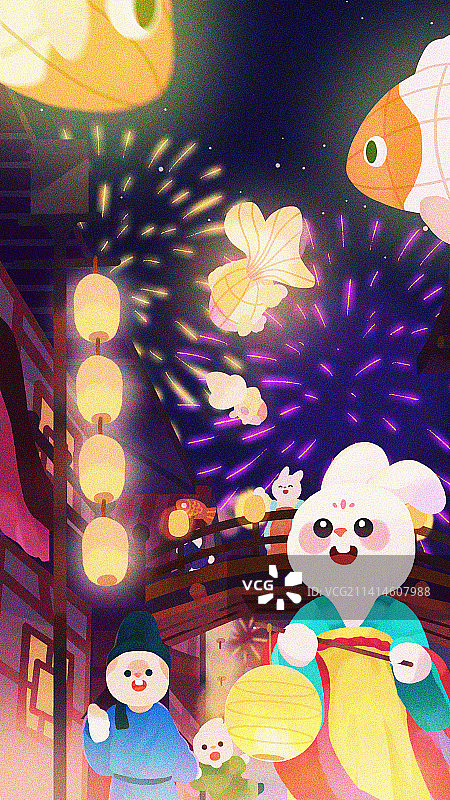 卡通唐代古风跨兔年庆祝插画海报图片素材