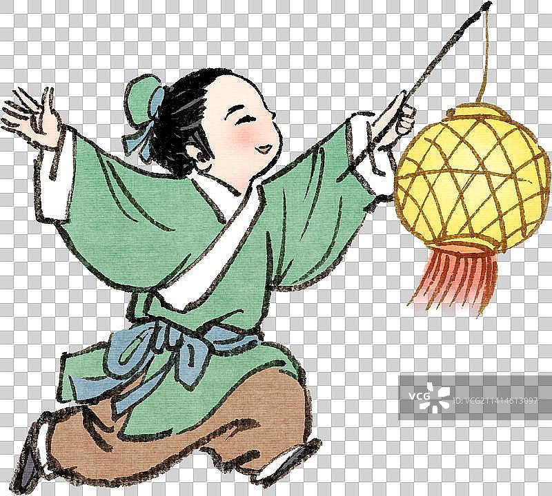 提着灯笼奔跑玩耍的古代儿童人物元素图片素材