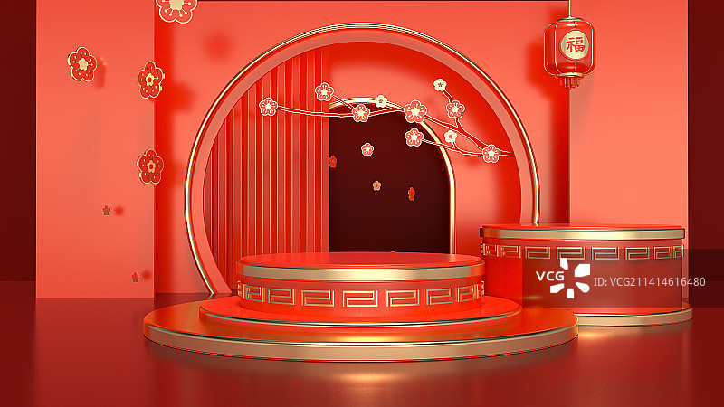 C4D新年产品展台，春节，红色，中国风，国潮，电商图片素材