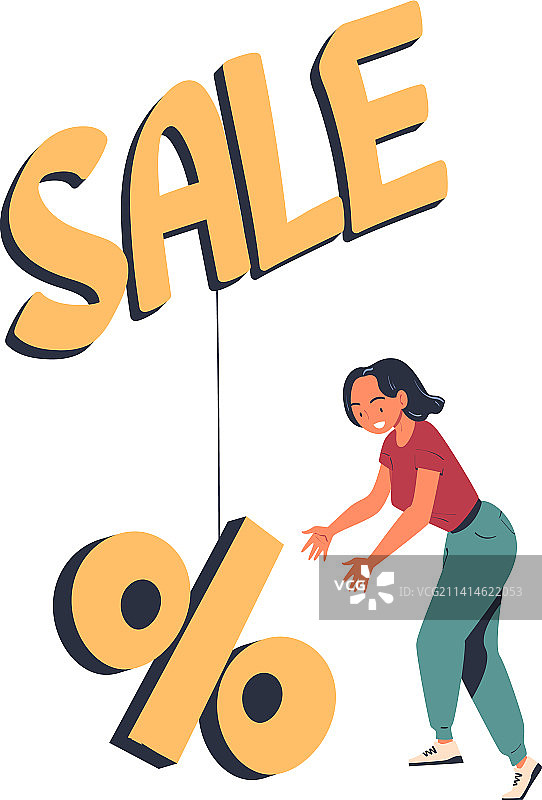 追逐折扣百分比的女人图片素材