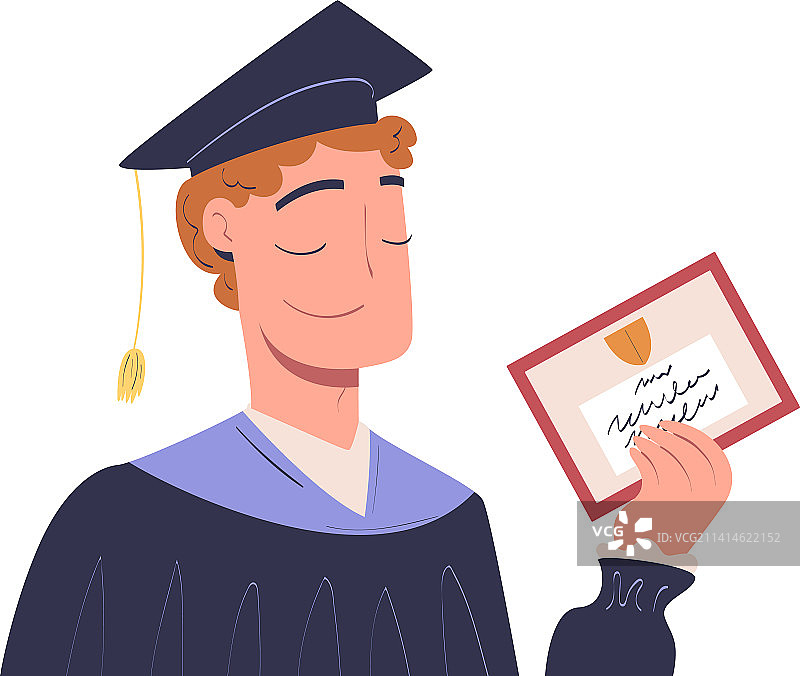 戴学位帽持毕业证的快乐男人图片素材