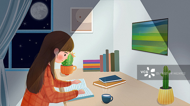 居家学习的小女孩图片素材