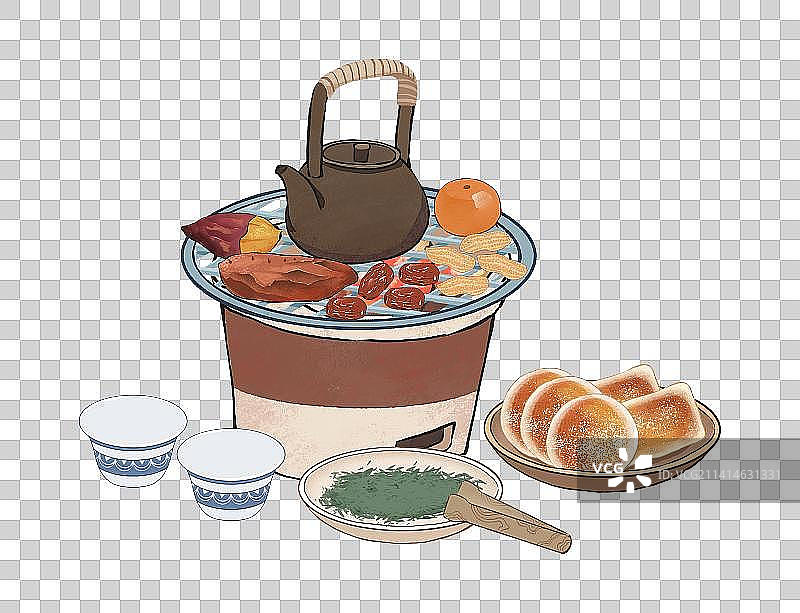 冬季围炉煮茶赏雪插画元素图片素材