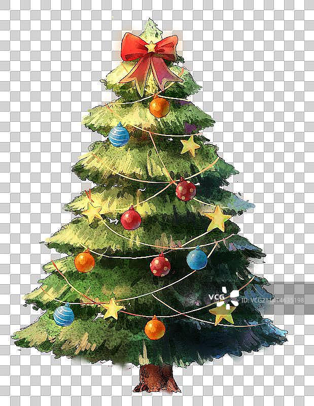 水彩圣诞树-元素插画图片素材