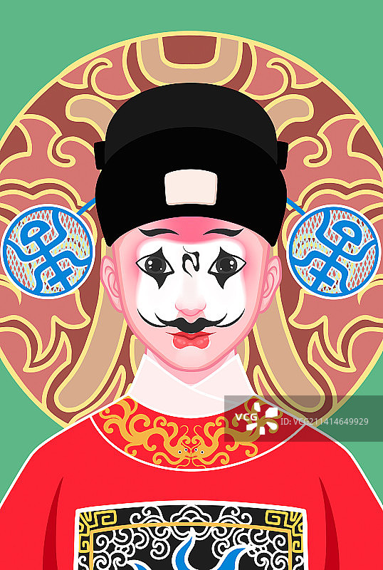 卡通国粹京剧脸谱丑角插画图片素材