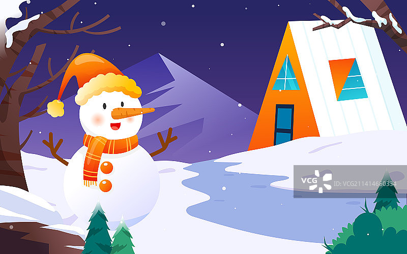 小寒大寒节气冬季一家人户外活动堆雪人插画图片素材