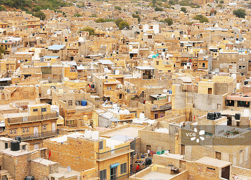 印度拉贾斯坦邦斋沙默尔城市建筑高角度景观图片素材
