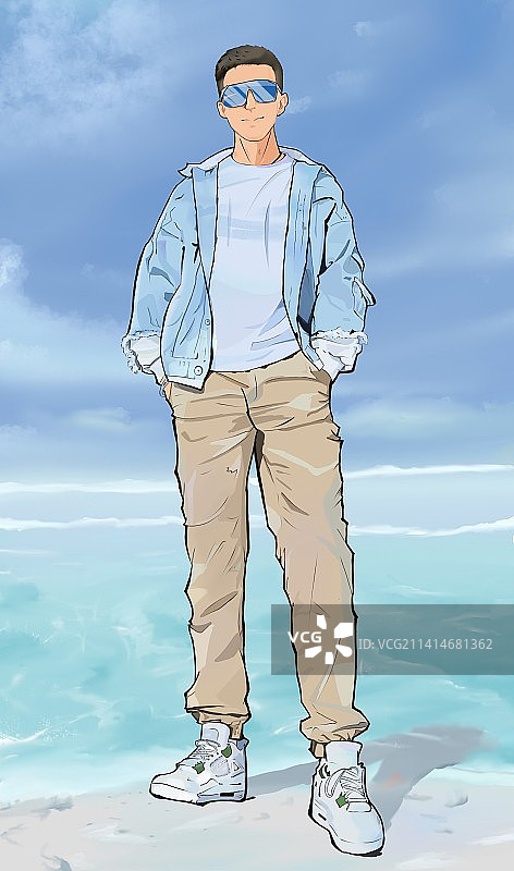 海边少年图片素材