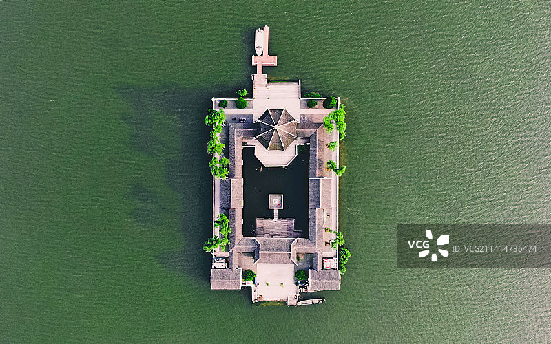 苏州石湖公园天镜阁的航拍视角图片素材
