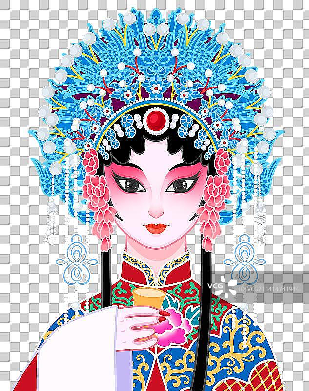 卡通京剧贵妃醉酒花旦插画图片素材