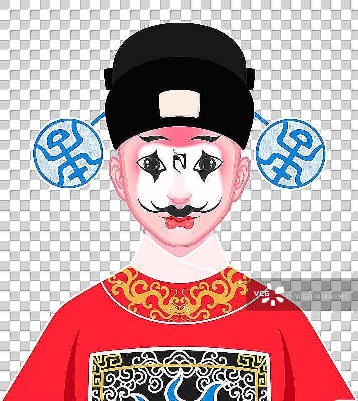 卡通国粹京剧脸谱丑角插画图片素材