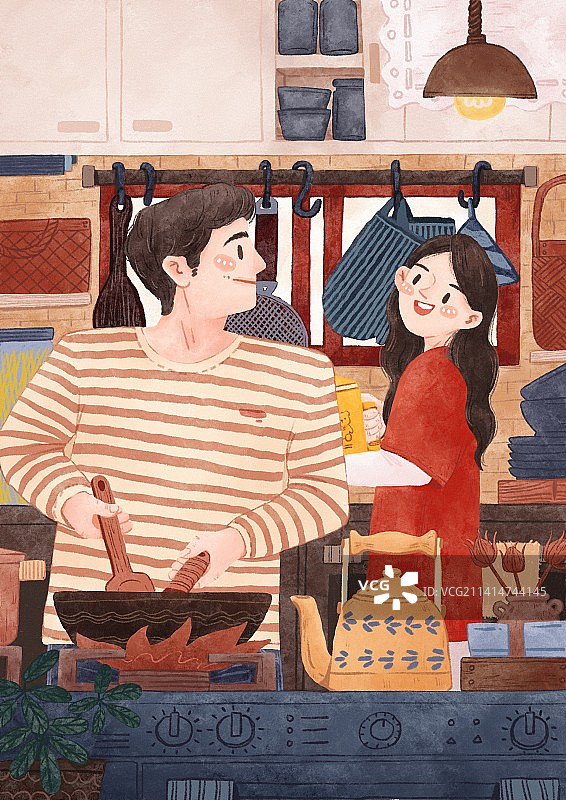情侣日常插画图片素材