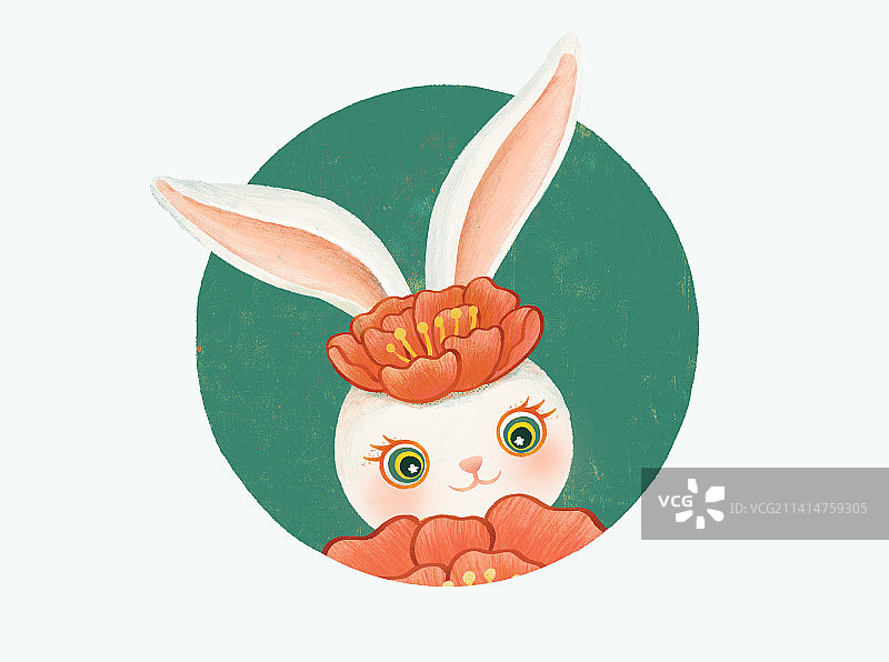 一只牡丹花兔子图片素材