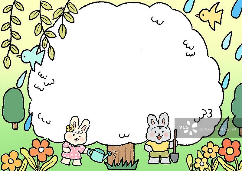 植树节种树可爱兔子插画图片素材