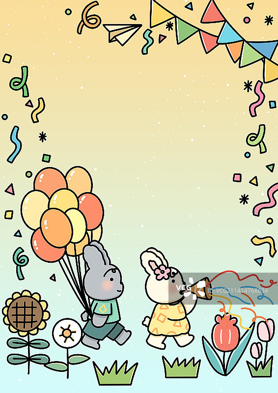 六一儿童节简笔画可爱兔子插画图片素材