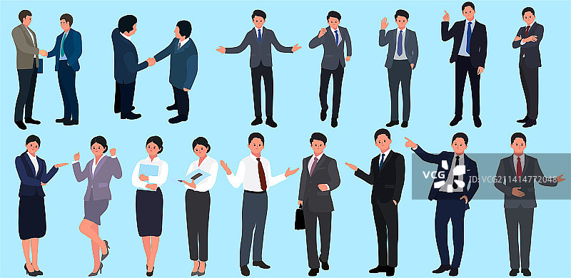 各种姿势的西装革履的精英商务人士图片素材
