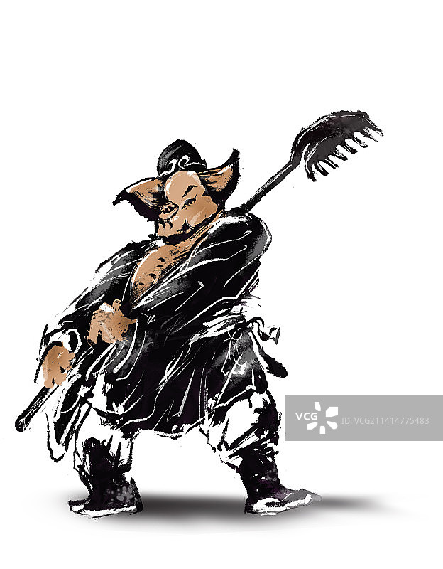 中国传统名著西游记中猪八戒形象水墨画图片素材