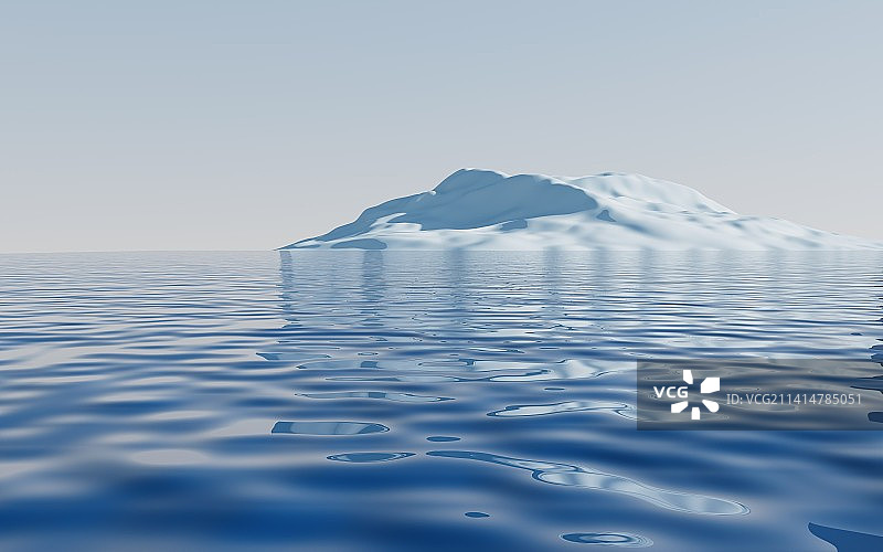 蓝色海洋与雪山3D渲染图片素材