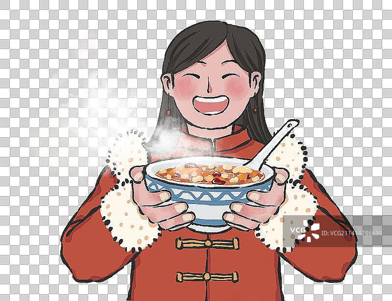 中国风年俗节日腊八节妈妈拿着腊八粥元素素材图片素材