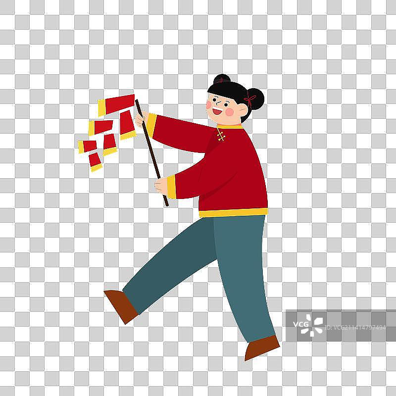 国风春节放鞭炮卡通女孩传统插画元素图片素材