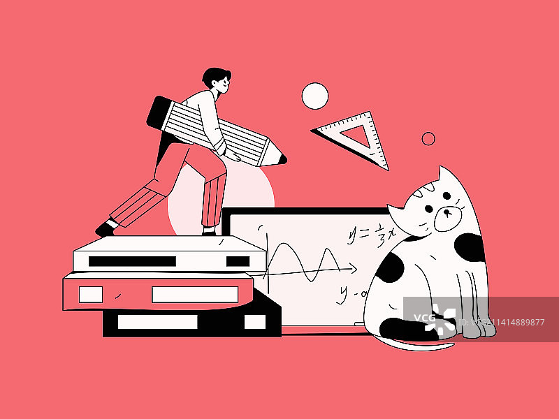 通过网课远程进行在线教育扁平矢量概念运营插画图片素材