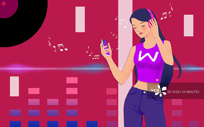 洋红背景音乐节女孩图片素材