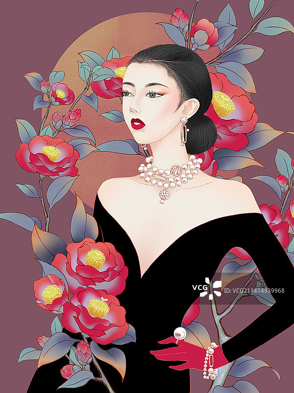 现代版月令花神系列之11月山茶花女神图片素材
