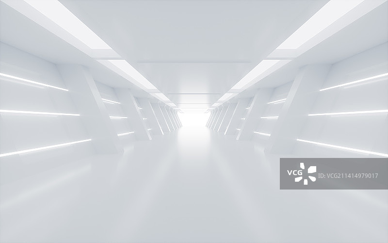白色科技感的空间隧道3D渲染图片素材