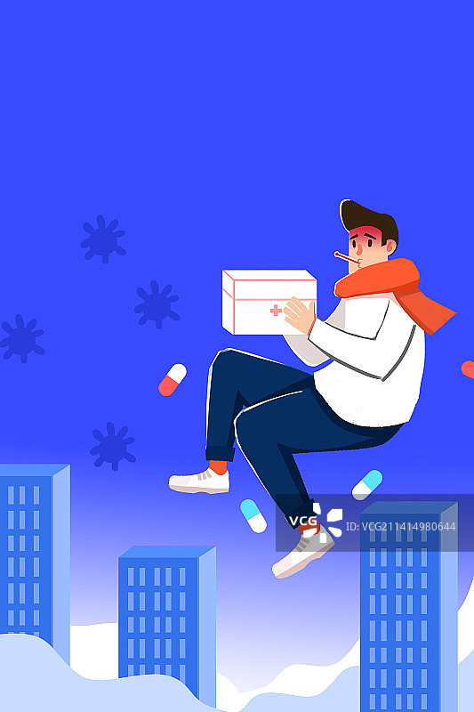 卡通手绘新冠疫情病毒感冒插画图片素材