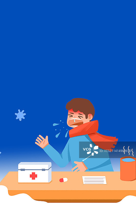 卡通手绘新冠疫情病毒感冒插画图片素材