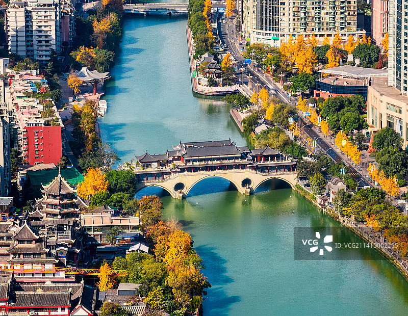 中国四川成都安顺廊桥合江亭航拍图图片素材