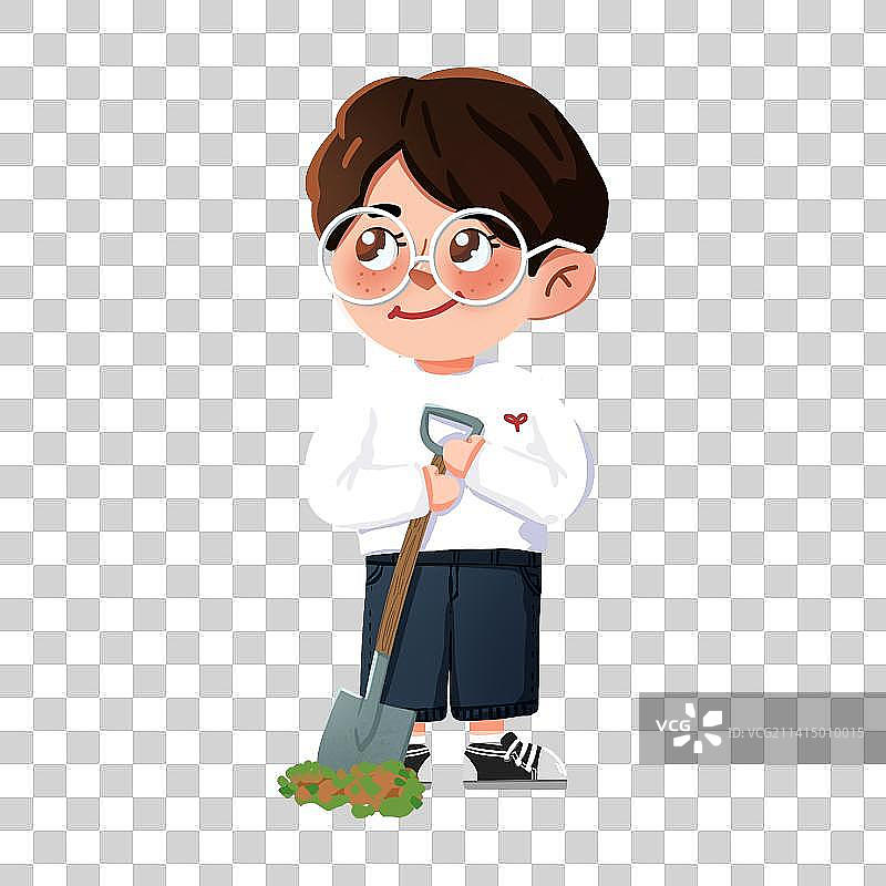 植树铲土的男孩图片素材