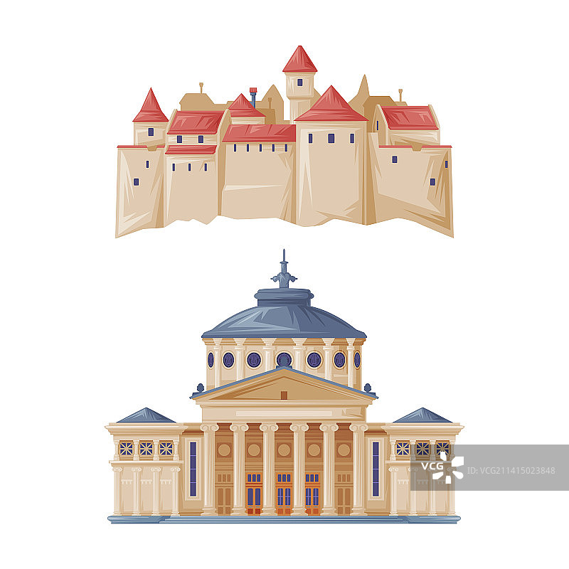 罗马尼亚的中世纪石头城堡和雅典文学馆图片素材