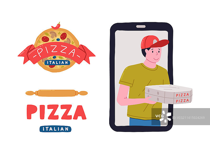 戴红色帽子的披萨外卖员图片素材